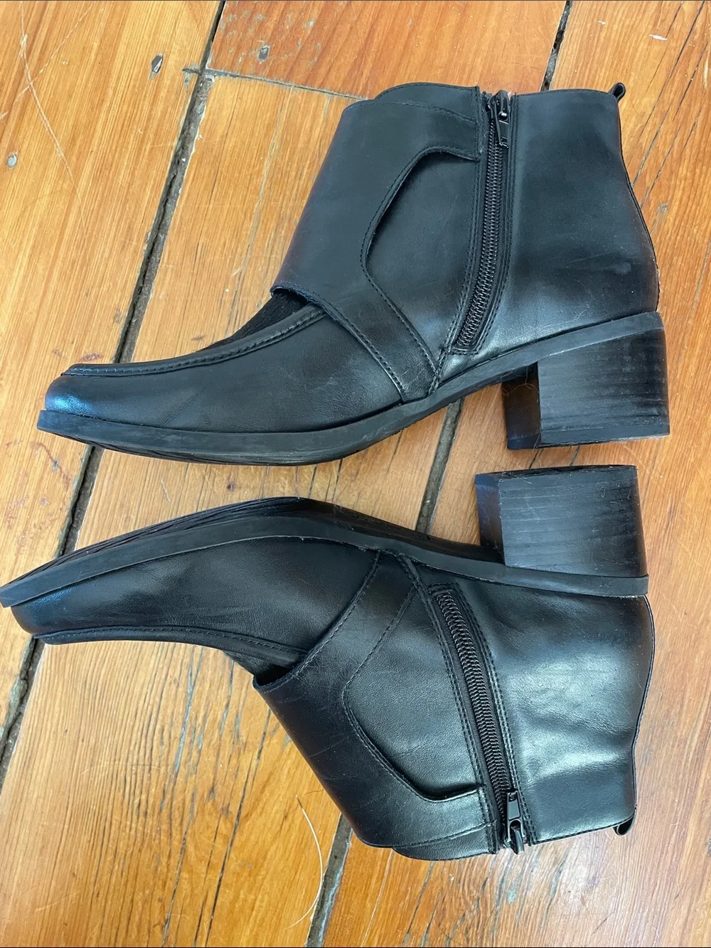 Anne Klein Women's Black Leather Ankle Booties with Buckle Detail